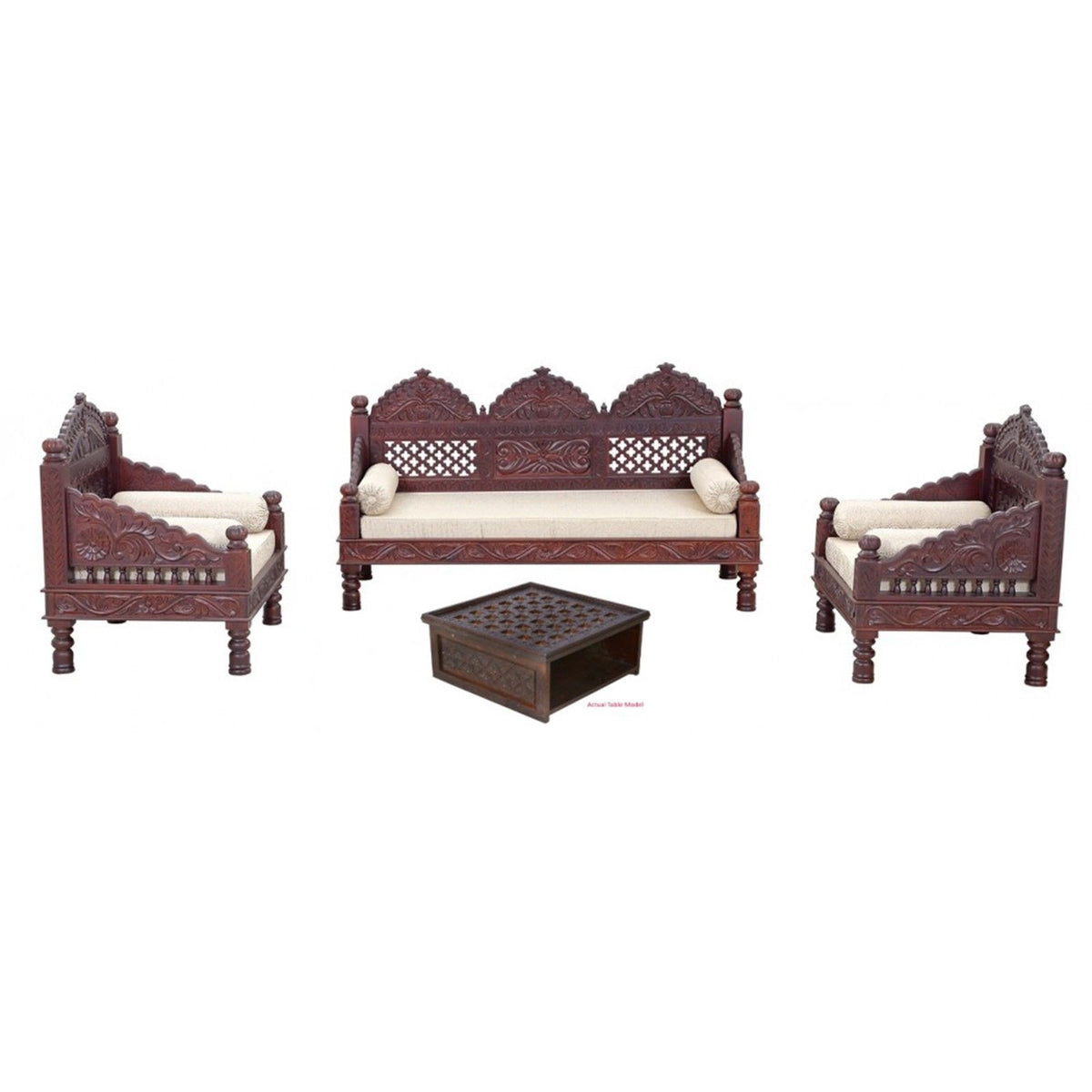 Mughal Garden Hand Carved Indian Daybed Set of 4 Brown