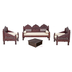 Mughal Garden Hand Carved Indian Daybed Set of 4 Brown