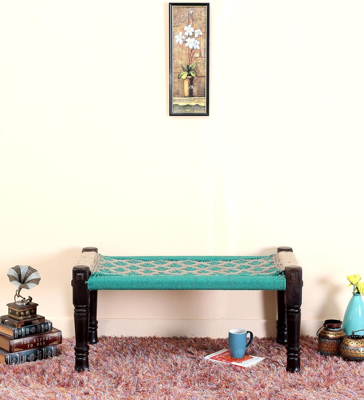 Indian Solid Wood Handmade Rajasthani Charpai Bench Khat Manjhi Woven Charpai Daybed