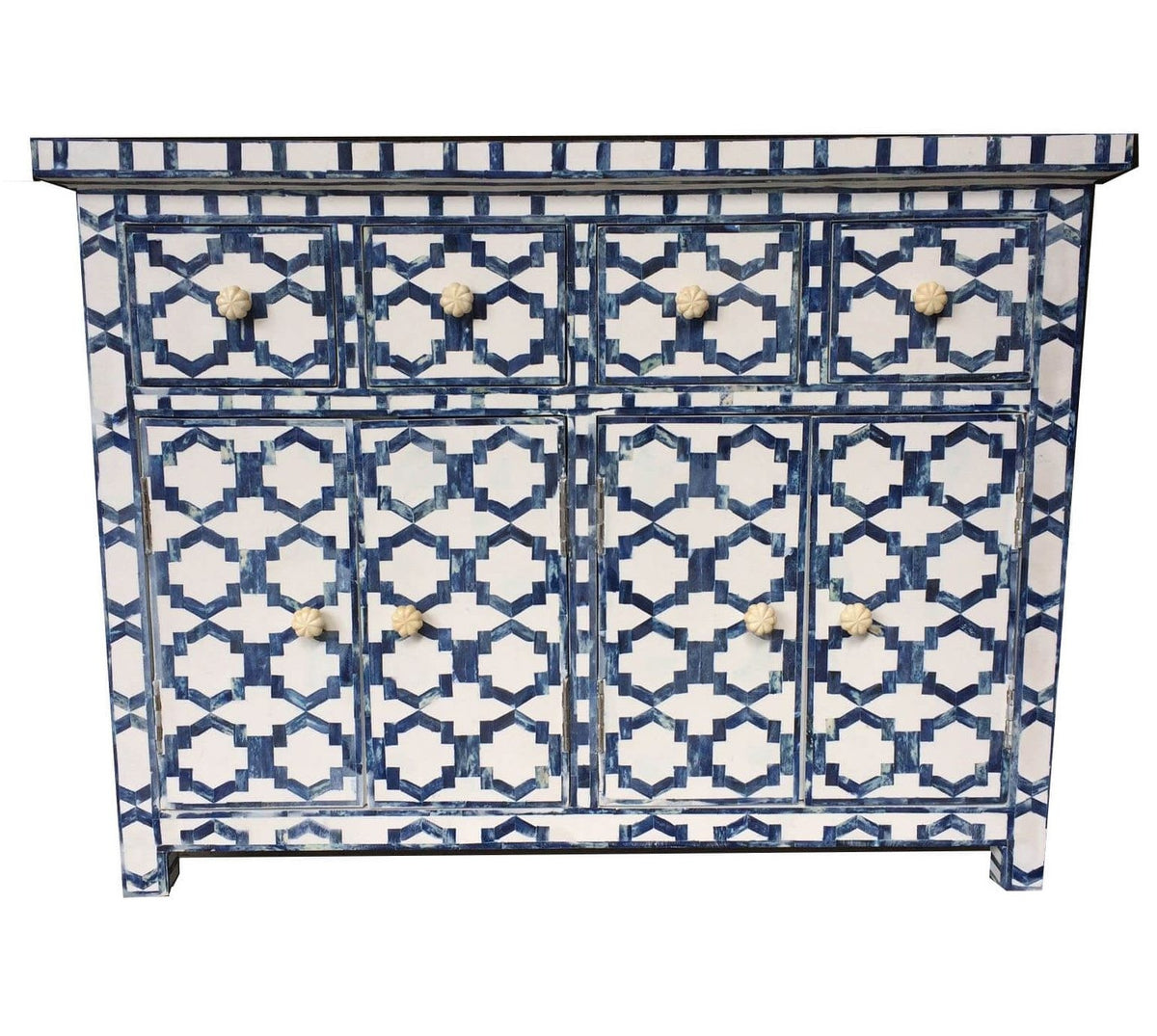 Maaya Bone Inlay Chest sideboard Blue and White Geometric