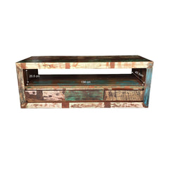 Rustica Indian Reclaimed Wood Tv Cabinet With 3 Drawers Natural 45 x 150 x 55 cm