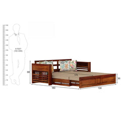 The Attic Glasgow Wooden Sofa cum Bed Honey