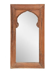 Hand Carved Indian Arch Mehrab Window Frame With Mirror Brown