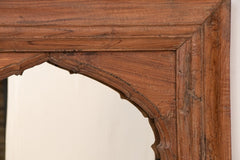 Hand Carved Indian Arch Mehrab Window Frame With Mirror Brown