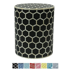 Maaya Bone Inlay Round Drum Side Table Black Honeycomb L