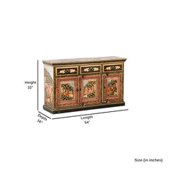 Hand Painted Mango Wood Sideboard In Multi-Colour