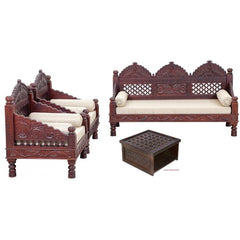 Mughal Garden Hand Carved Indian Daybed Set of 4 Brown