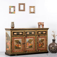 Hand Painted Mango Wood Sideboard In Multi-Colour