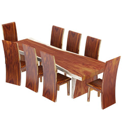 Solid Wood Single Slab Live Edge Dining Table and 8 Chair Set Brown