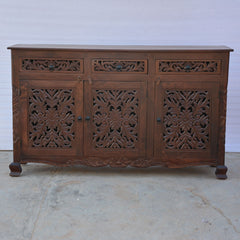 Dynasty Carved Jali Door Solid Wood Sideboard Brown