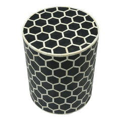 Maaya Bone Inlay Round Drum Side Table Black Honeycomb L