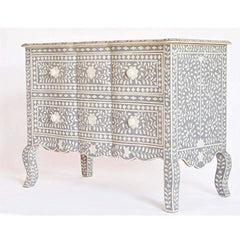 Maaya Bone Inlay Chest Of Drawer Grey White Floral Pattern