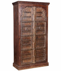 Antique Vintage Doors Cabinet Solid Honey Wood India Brocante