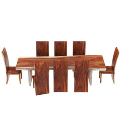 Solid Wood Single Slab Live Edge Dining Table and 8 Chair Set Brown