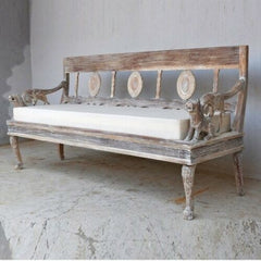 Mughal Garden Hand Carved Lion and Bird Daybed Bench