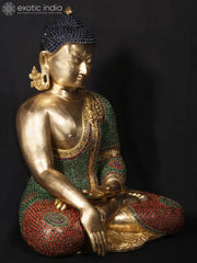 Indian Buddha Tibetan Buddhist Buddha In Brass Statue With Stone Work