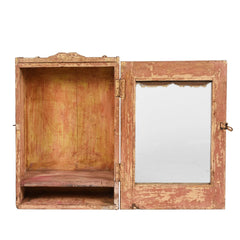 Indian Hand Carved Glass Door Solid Wood Small Cabinet D21