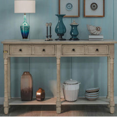 French Provincial Style Pillar Console Table Grey