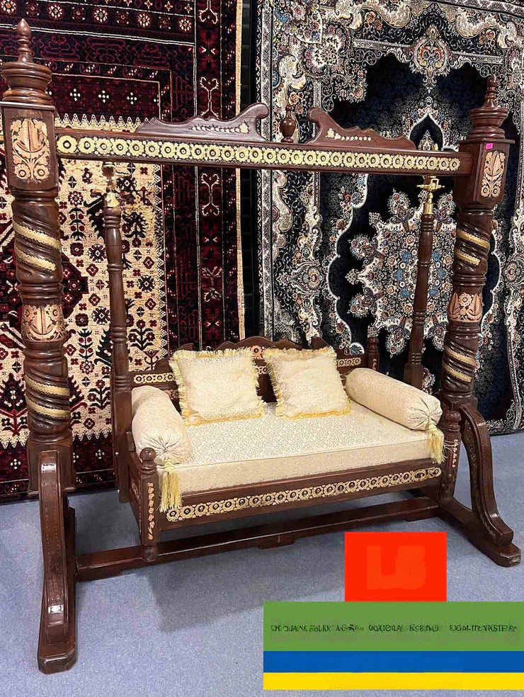 Maharaja Indian Traditional Hand Carved Wooden 3 Seater Swing