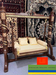 Maharaja Indian Traditional Hand Carved Wooden 3 Seater Swing