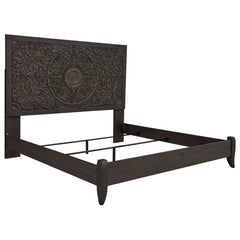 Urban Loft Handmade Solid Mango Wood Carved Bed Frame Black