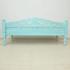 Mughal Garden Hand Carved Balinese Daybed Turquoise L