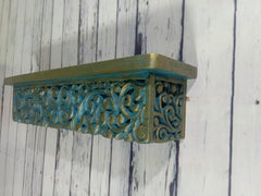 Handmade Home Decor Carved Mango Wood Floating Wall Shelf in Green