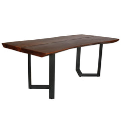 Industrial Live Edge Solid Wood Dining Table Chocolate Brown