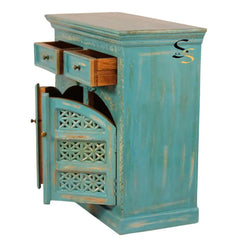 Indian Hand Carved Solid Wood Cabinet Light Blue D135