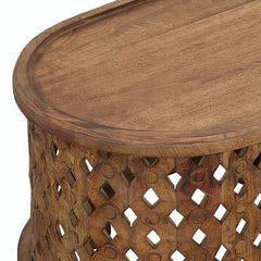 Bristol Hand Carved Solid Wood Round Coffee Table Natural B2