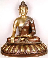 Indian Brass Tibetan Buddhist Buddha In Brass Statue