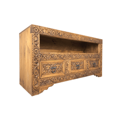 Indian Hand Carved Solid Wooden TV Unit 03
