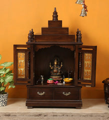 Medium Sized Handmade Sheesham Wood Home Temple In Brown