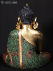 Indian Buddha Tibetan Buddhist Buddha In Brass Statue With Stone Work