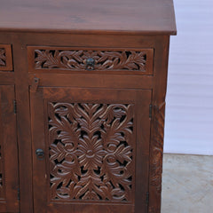 Dynasty Carved Jali Door Solid Wood Sideboard Brown