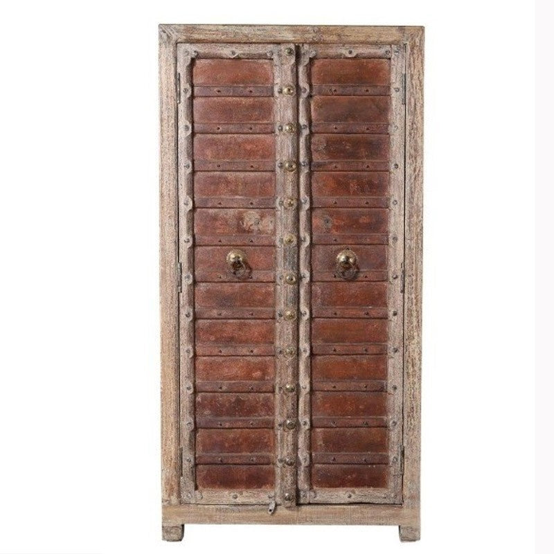 Antique Vintage 2 Doors Cabinet Solid Natural Wood Indian Brocante