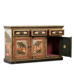 Hand Painted Mango Wood Sideboard In Multi-Colour