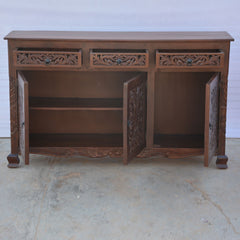 Dynasty Carved Jali Door Solid Wood Sideboard Brown