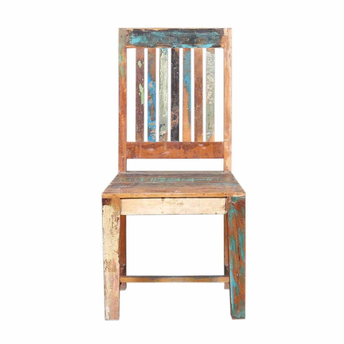 Handcrafted Slatted Back Reclaimed Wood Dining Chair Natural