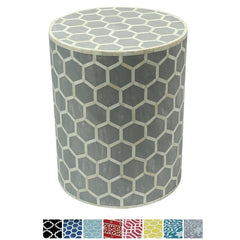 Maaya Bone Inlay Round drum Side Table Grey Honeycomb L