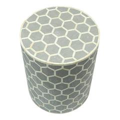 Maaya Bone Inlay Round drum Side Table Grey Honeycomb L