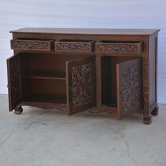 Dynasty Carved Jali Door Solid Wood Sideboard Brown