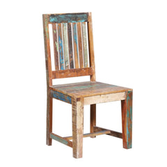 Handcrafted Slatted Back Reclaimed Wood Dining Chair Natural