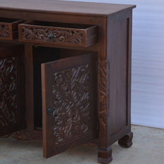 Dynasty Carved Jali Door Solid Wood Sideboard Brown