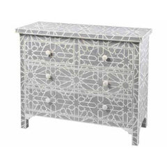 Maaya Bone Inlay Chest Of Drawer Grey White Geometric Pattern