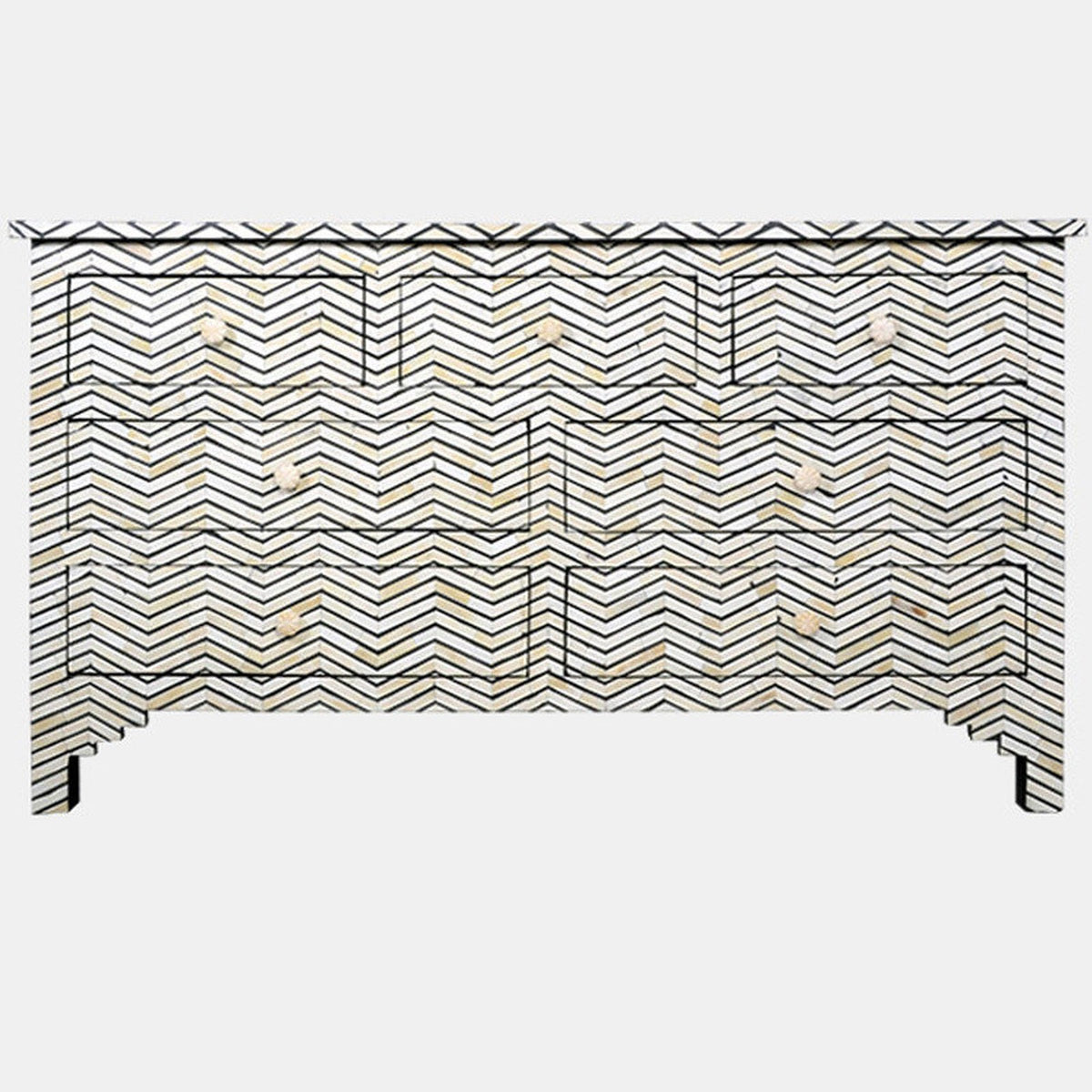 Maaya Bone Inlay Chest Of Drawer Black White ZigZag Pattern