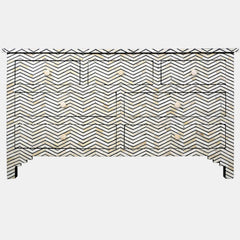 Maaya Bone Inlay Chest Of Drawer Black White ZigZag Pattern