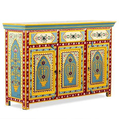 Hand Painted Mango Wood Sideboard In Multi-Colour