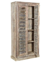 Antique Vintage 2 Doors Cabinet Solid Natural Wood Indian Brocante