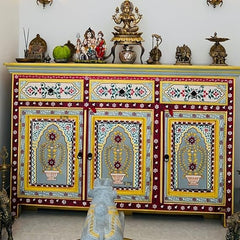 Hand Painted Mango Wood Sideboard In Multi-Colour